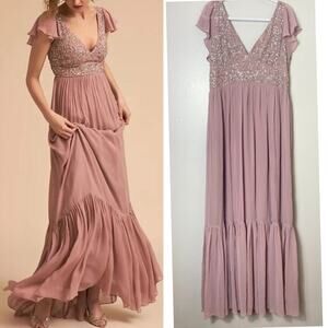 NWT BHLDN DAPHNE SEQUIN BEADED TIERED MAXI GOWN COTTAGECORE RUFFLE